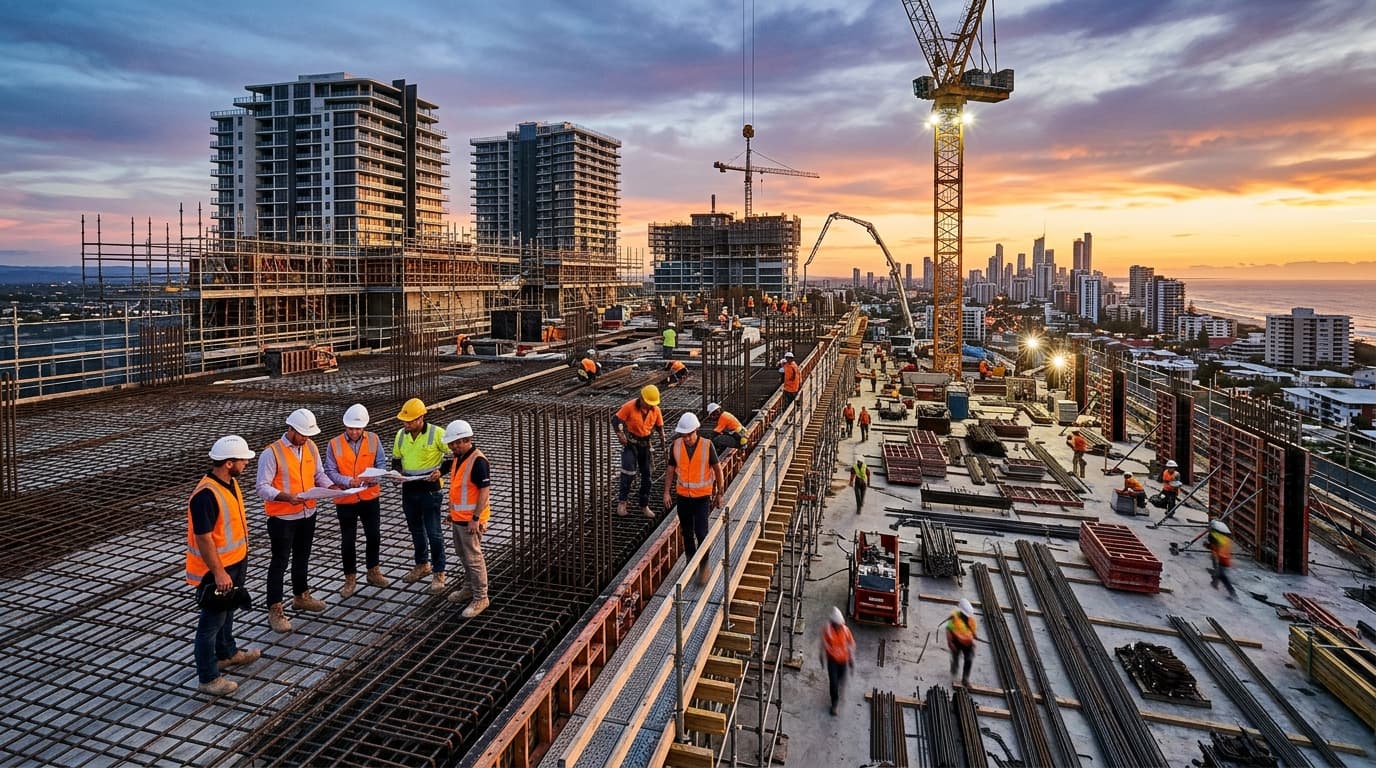 Active reinforced concrete framework and civil construction site in progress